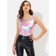thumbnail image 3 of INSPIRE CHIC Día de San Patricio Camiseta Sin Mangas Con Cuello En U, Elástico, Ajustado, Brillante Y Metálico Brillante Para Mujer Sinfonía violeta claro XS, 3 of 5