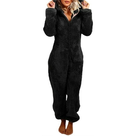 

Adorable Zipper Hooded Jumpsuit Women Fleece Pajama Long Pants Sleepwear Plush Hoodies Sleepwear New