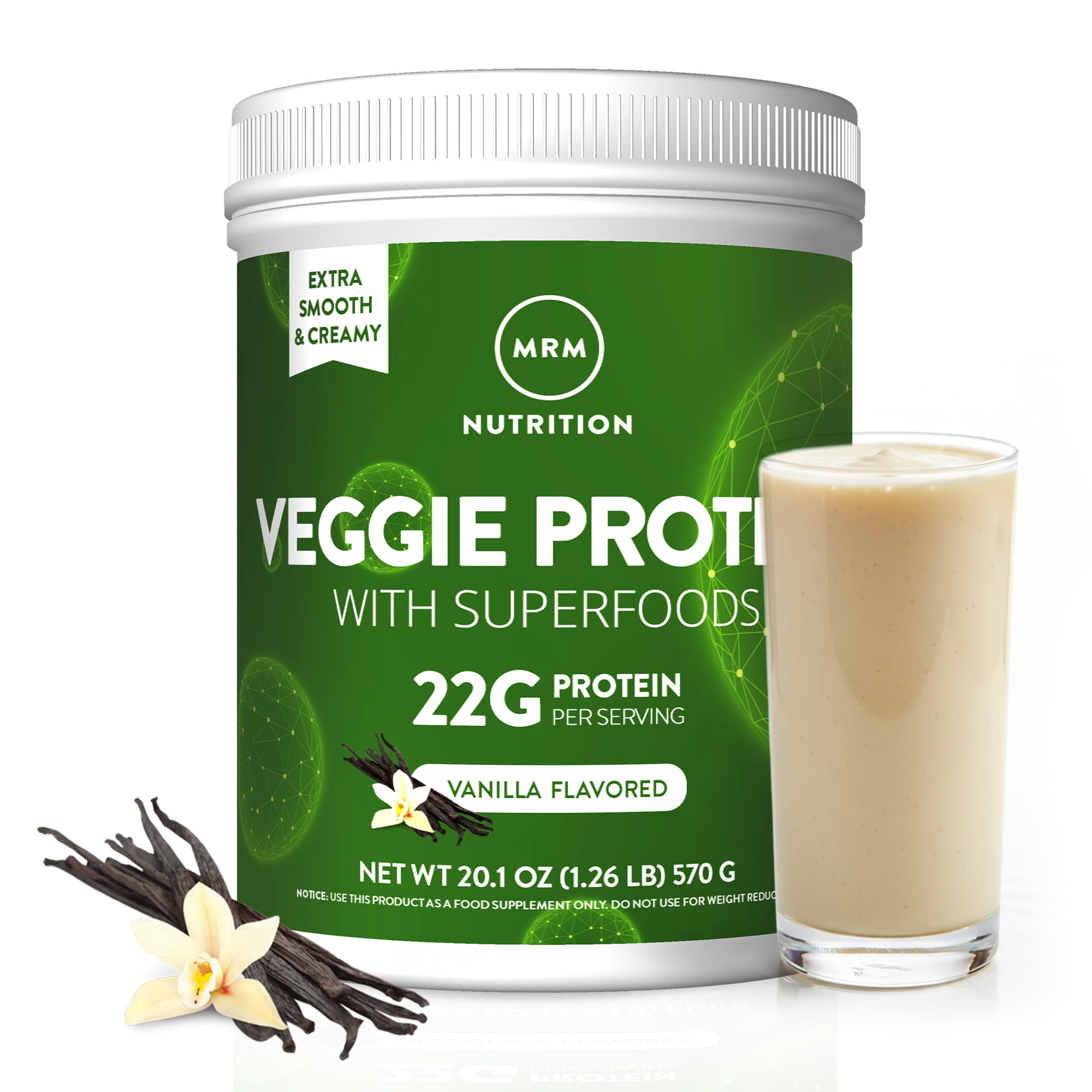 MRM Veggie Protein Powder, Vanilla, 22g Protein, 1.3 Lb