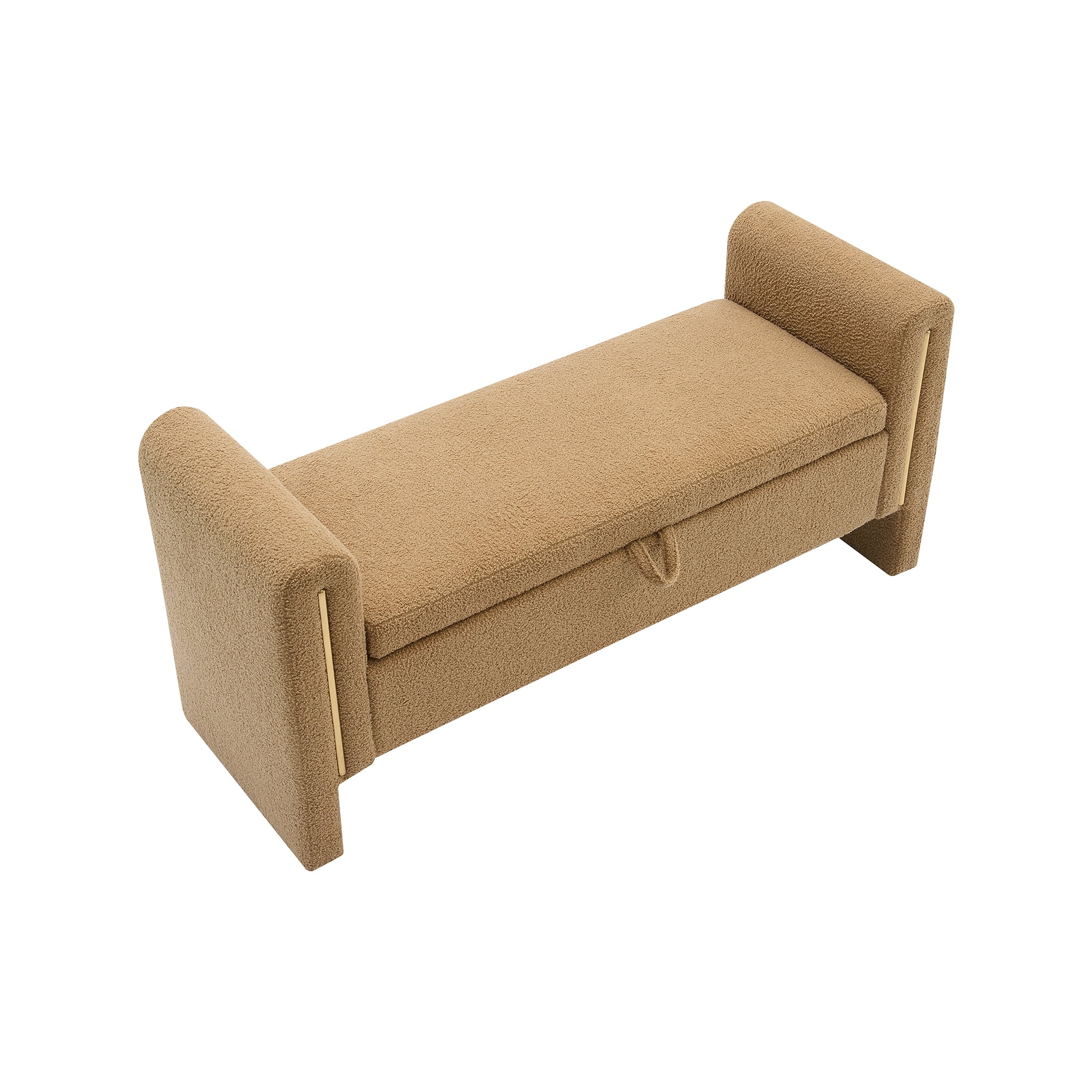 Miniyam Modern Teddy Fabric Upholstered Bed End Bench with Arms and Storage, for Living Room,Bedroom, Coffee