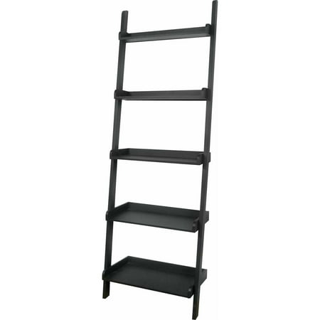 75.5" 5 Tier Solid Wood Leaning Bookshelf Black - International Concepts