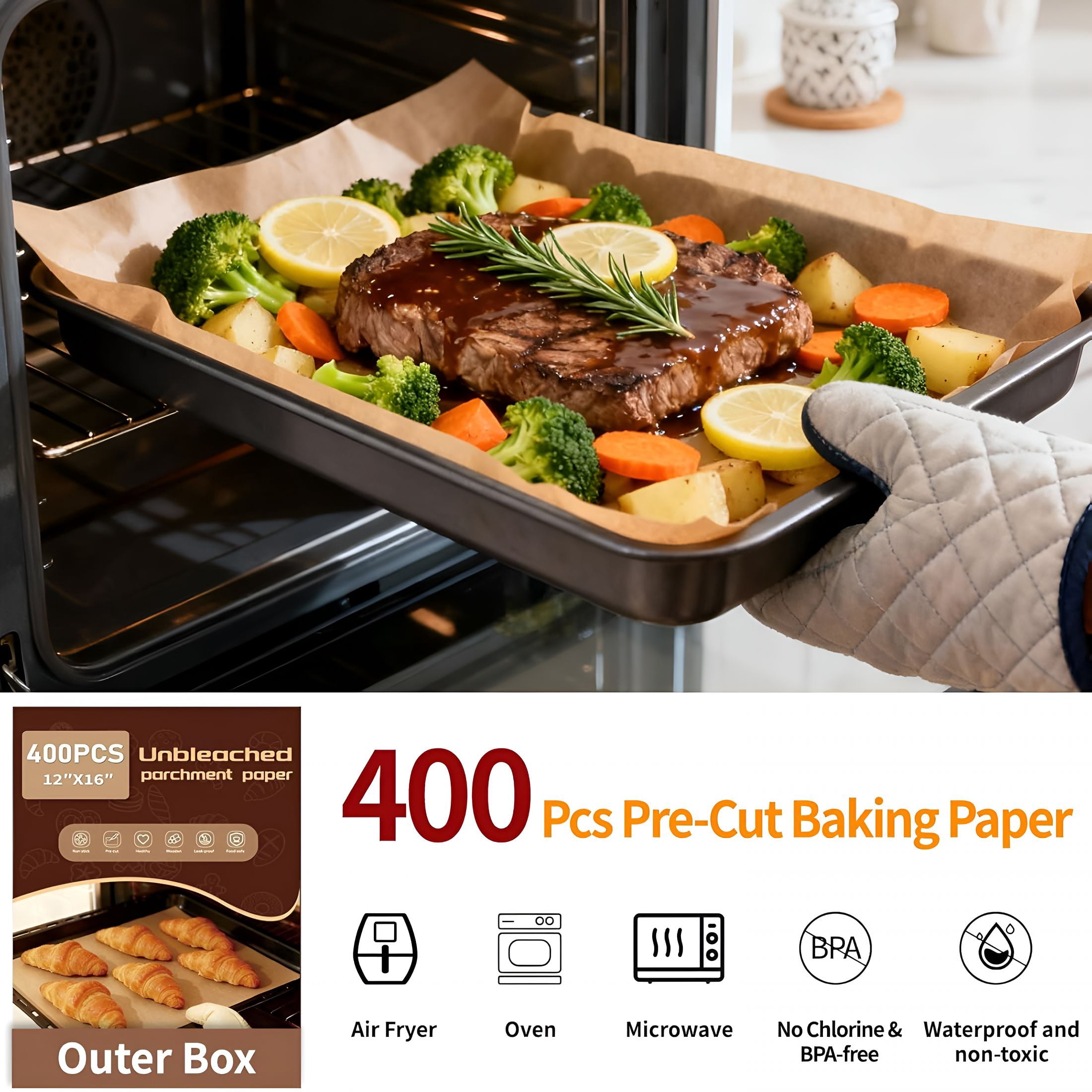 CCOCC Parchment Paper Baking Sheets,12"X16"Unbleached Precut Half Parchment Paper for Baking,Non-Stick Baking Paper for Baking,Grilling,Steaming Bread Cookies,Oven,Air Fryer,Microwave