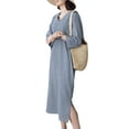thumbnail image 4 of ZANZEA Women Striped Dress V Neck 3/4 Sleeve Midi Kaftan Dresses, 4 of 5