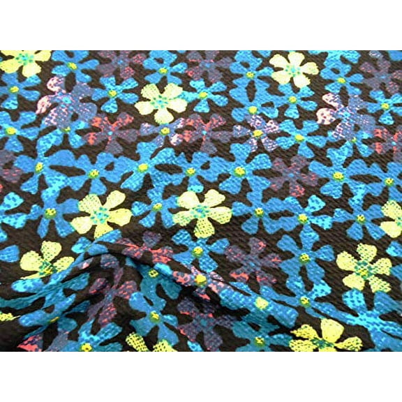 Bullet Printed Liverpool Textured Fabric 4 Way Stretch Blue Yellow Pink Floral U35