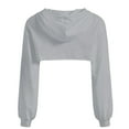 thumbnail image 3 of FYDUU Women's Cropped Hoodie Sweatshirt Solid Long Sleeve Drop Shoulder Crop Top Hooded Sweatshirts Tops Loose Fitted Sweatshirts Grey, 3 of 3