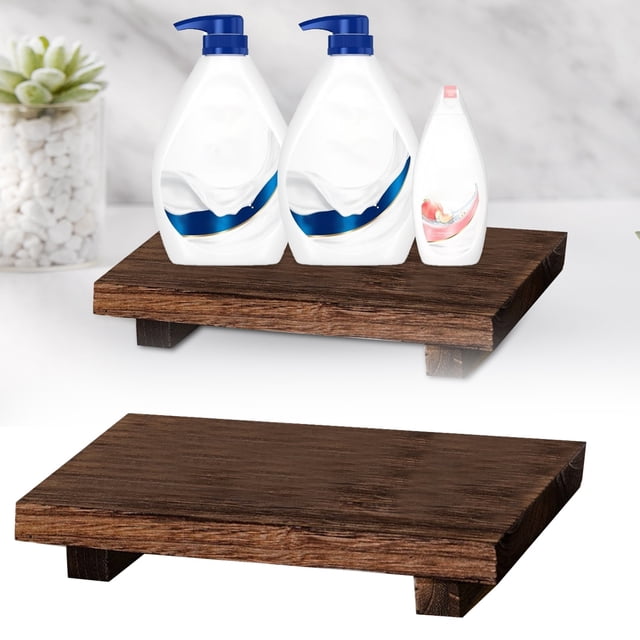 Wooden Bathroom Tray Set Soap Holder With Stool & Plant Stand Rustic Organizer For Toiletries Decor And Storage