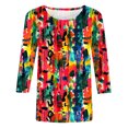 thumbnail image 4 of LYEAA Women Casual 3/4 Sleeve Tops Vintage Inspired Floral Print Loose Fit T-Shirt Soft Cotton Blend for Coffee Shop Daily Style Multicolor XXXXXL, 4 of 5
