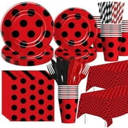 Ladybug Birthday Party Decorations Tableware - Ladybug Party Supplies, Plate, Cup, Napkin, Tablecloth, Cutlery, Straw, Lady Bug Theme 1st 2nd 3rd Birthday Baby Shower Decorations | Serve 24