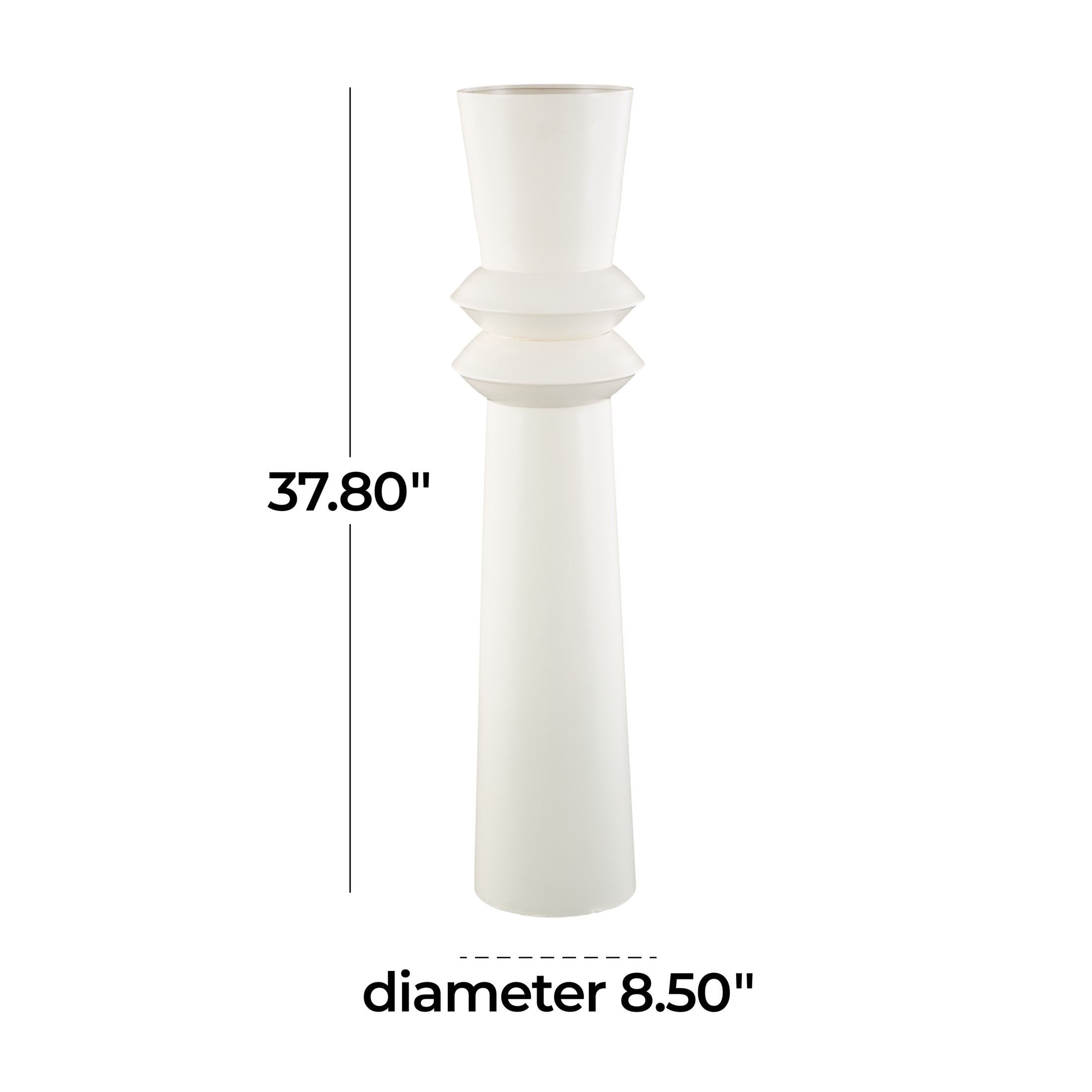 DecMode 38" Tall Art Deco Fluted Floor Cream Metal Vase