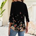 thumbnail image 5 of Bbyeadc Blouses for Women Dressy Casual 3/4 Length Sleeve V Neck Tops Button Floral Print Tee Trendy Summer Pullover,Black(M), 5 of 5