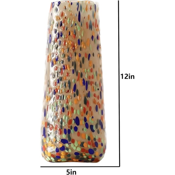 12 Inch Large Hand Blown Glass Vase with Color Wave Point Dot Design - Heavy Luxury Decorative Flower Vase for Home Living Room Office Wedding Centerpiece