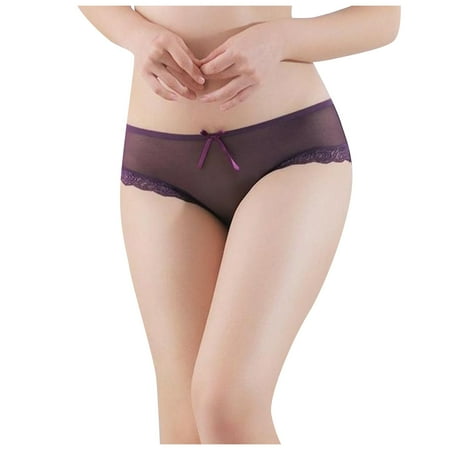

QWERTYU Womens Lace Stretch Hipster Panties Comfort Seamless Underwear Invisible Mid Waist Bikini S Purple