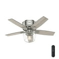 thumbnail image 3 of Hunter - Bennett Indoor Low Profile Ceiling Fan With Light, Remote, 44-inch, Brushed Nickel, Transitional-style, 3-speed WhisperWind Motor, 50420, for living rooms, bedrooms, home offices, kitchens, 3 of 16