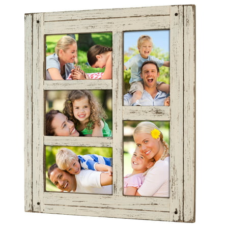 Collage Picture Frames from Rustic Distressed Wood: Holds Five 4x6 Photos: Ready to Hang or use Tabletop. Shabby Chic, Driftwood, Barnwood, Farmhouse, Reclaimed Wood Picture Frame Collage