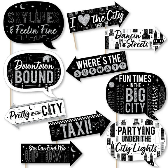 Big Dot of Happiness Funny Nighttime City Skyline - New York Party Photo Booth Props Kit - 10 Piece
