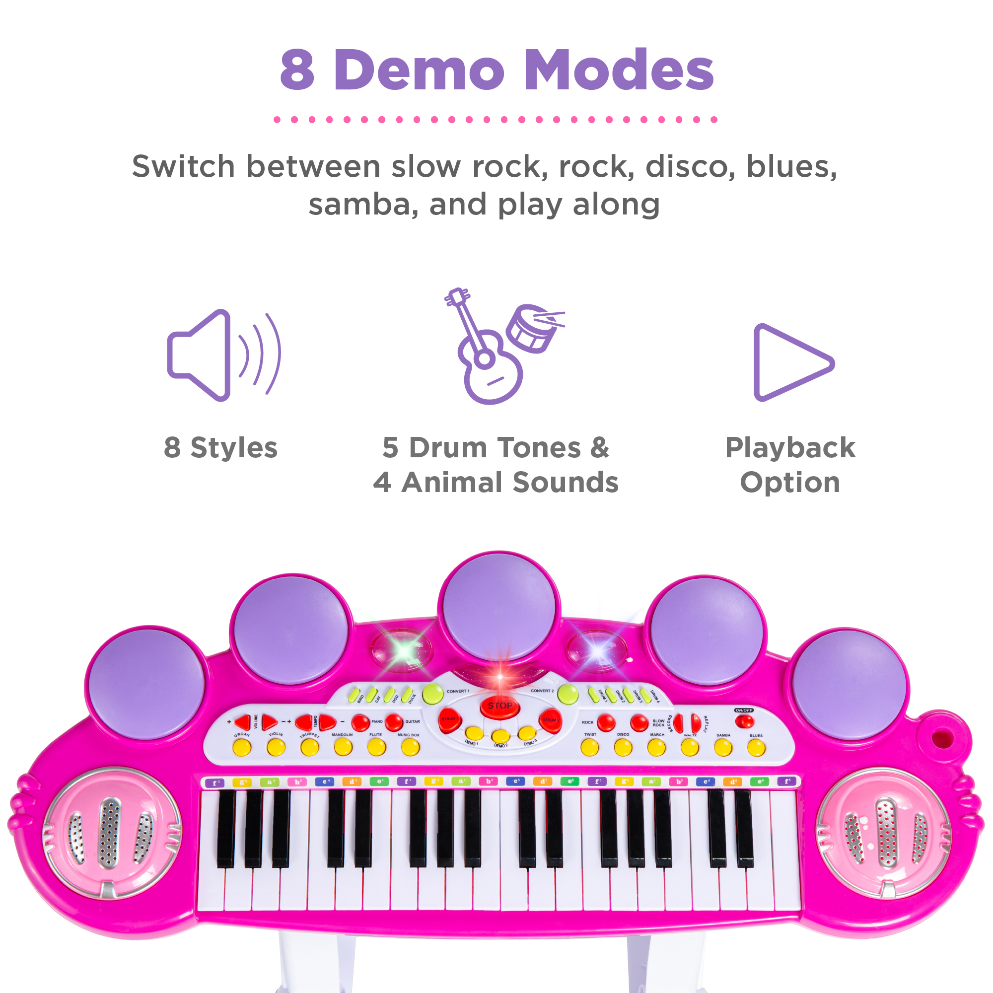 Best Choice Products 37-Key Kids Electronic Piano Keyboard w/ Multiple Sounds, Lights Microphone, Stool - Pink - image 3 of 7