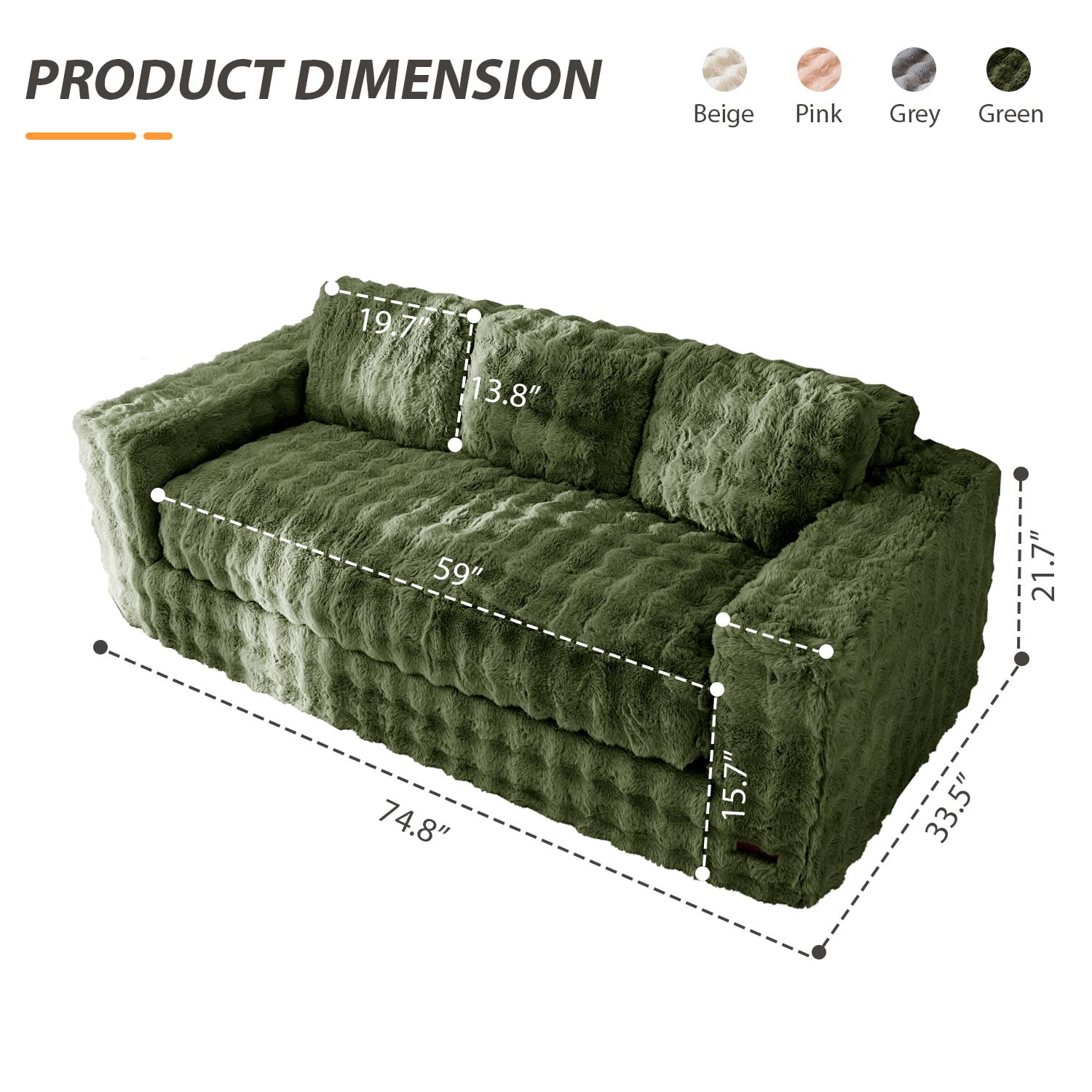 GOODONE 3 Seater Couch,Giant Bubbled Boneless Sofa Couch,Modern Comfy Floor Sofa with Armrests for Living Room and Apartments,No Assembly Required,Green