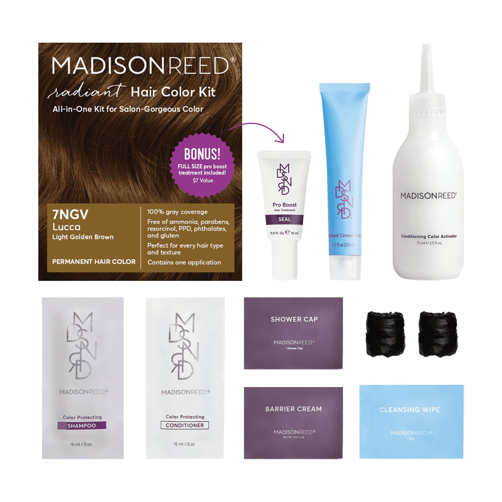 Madison Reed Radiant Permanent Hair Color Kit with Bonus Pro Boost, Lucca (7NGV), Light Golden Brown