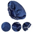 thumbnail image 3 of Unique Bargains 1 Pc Women Waterproof Shower Cap for Bathroom Business Travel Blue Satin, 3 of 4