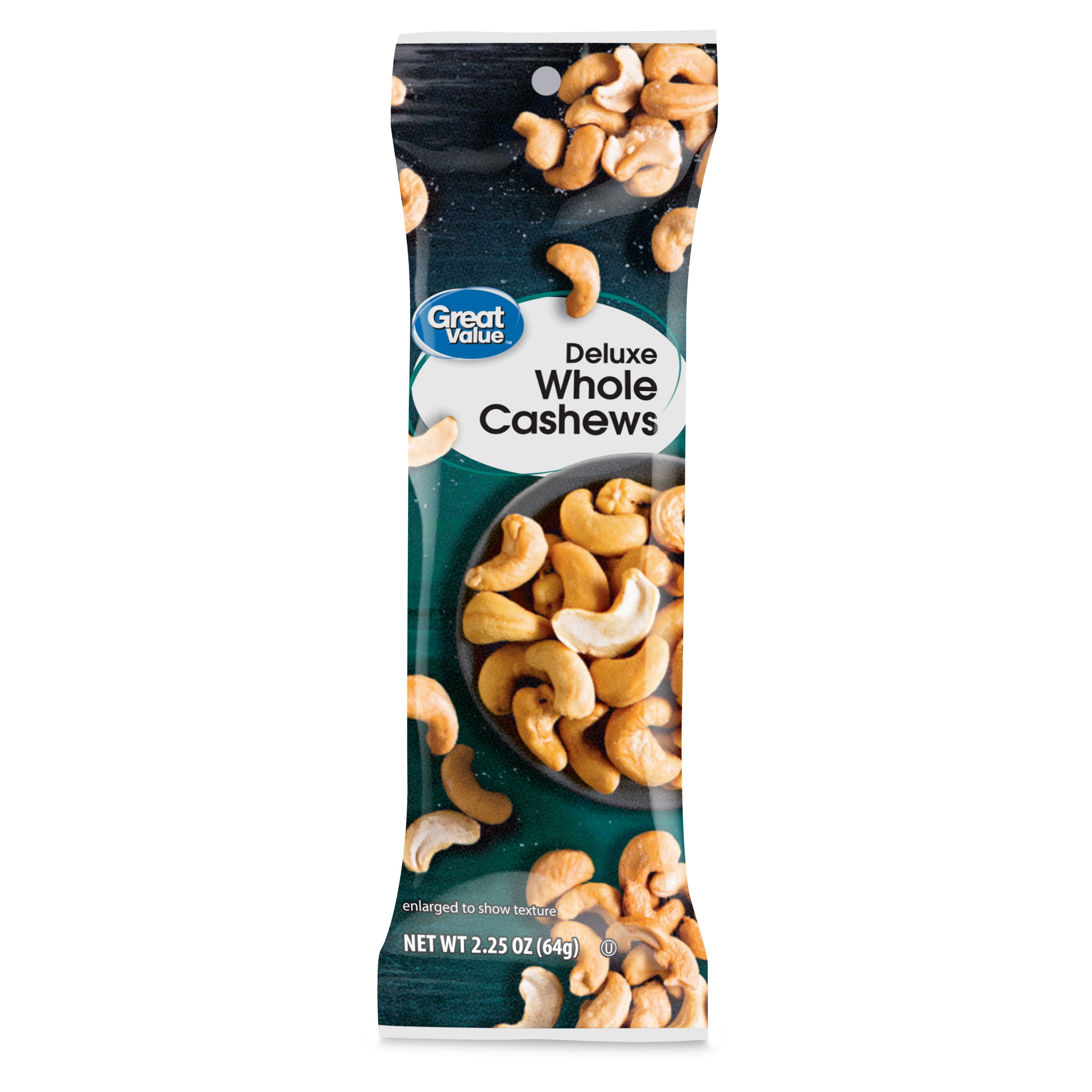 Great Value Deluxe Whole Cashews, 2.25 oz