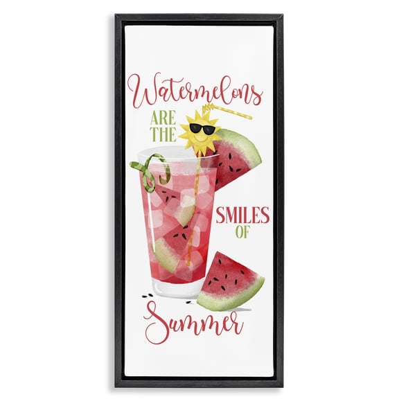 Stupell Industries Summer Watermelon Sentiment Food & Beverage Painting Black Floater Framed Canvas Art Print Wall Art, 11 x 25