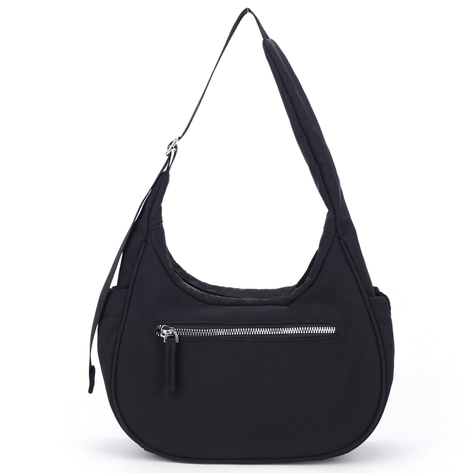 JANKS Small Puffer Crescent Shoulder Bag for Women, Nylon Quilted Puffy Crossbody Purse, Cute Hobo Shoulder Handbags （Black)