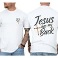 thumbnail image 5 of Unisex Christian Graphic T-Shirt, “Jesus Has My Back” 2-Sided Faith Tee with Rustic Cross and Heart Design, Spiritual Gift for Believers, Cotton Shirt, Sizes S–5XL, 5 of 7