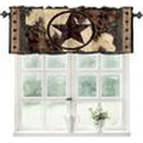 Vintage Style Valance Western Texas Star on Wood Panel Rustic Window Curtain Valances for Kitchen Half Cafe Short Topper Treatment Rod Pocket Panel Window Shades 18x54 Inch