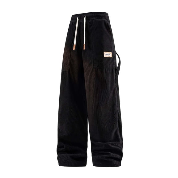 DHFJKG Mens Sweatpants Joggers Corduroy Wide Leg Loose Fit Elastic Waist Pants With Drawstring Stylish Trousers
