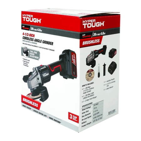 HYPER TOUGH 20V BRUSHLESS 4-1/2-IN CORDLESS ANGLE GRINDER BATTERY & CHARGER