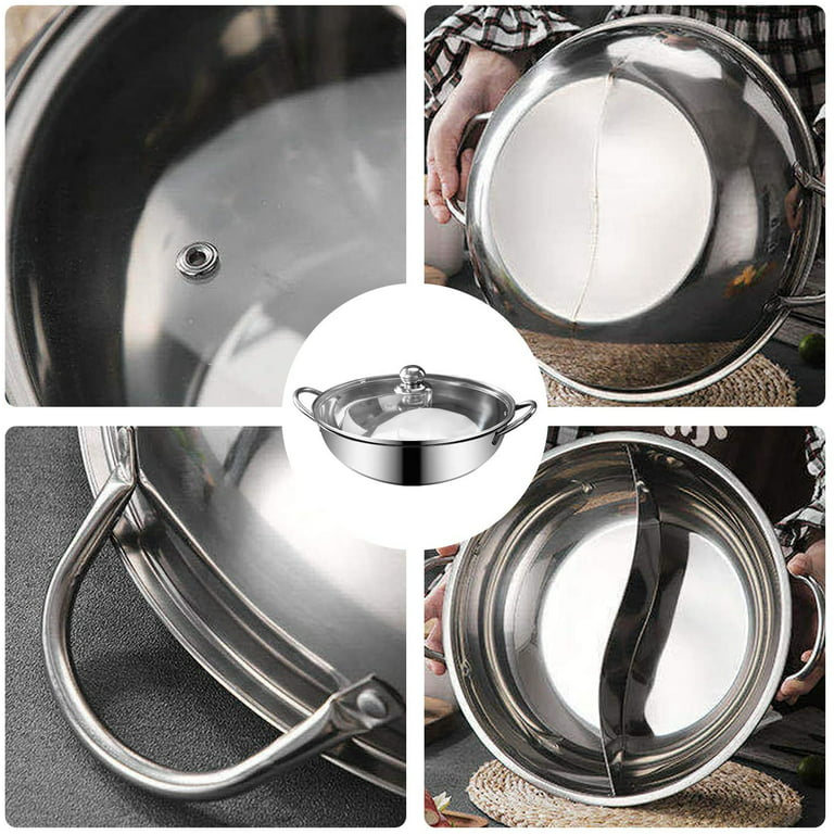 Stainless Steel 2 In 1 Divided Hotpot Glass Lid Gas Stove Induction Cooker  32cm