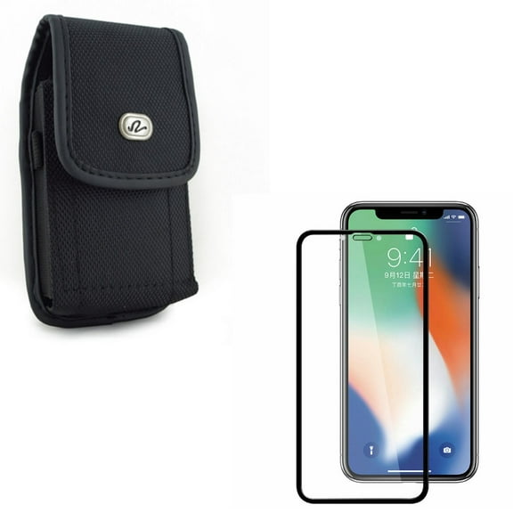 For iPhone XR  - Black Rugged Canvas Phone Case w Tempered Glass Screen Protector Anti-Glare Matte G5W