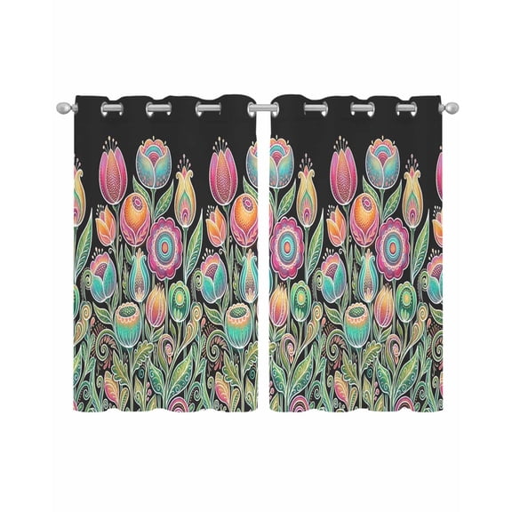 Boho Tulip Flower Sheer Curtains 54 Inch Length 2 Panels Set for Living Room/Bedroom, Spring Watercolor Abstract Floral Plant Kitchen Curtains Grommet Semi-Sheer Curtains Window Treatments 42"x54"x2