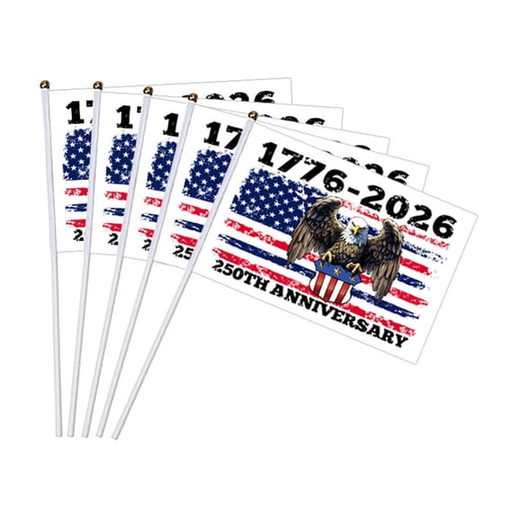 America 250th Anniversary Hand Waving Flags 20pic Independence Day Party Decoration, 1776-2026 Patriotic Mini Flags with Eagle & Stars Design 8x5in