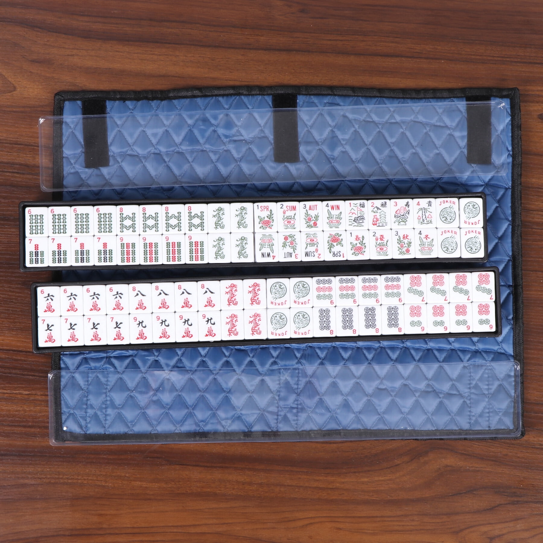 ZENY American Mahjong Game Set, 166 Premium White Tiles, 4 All-in-One Racks with Pushers, Mahjong Tile Set with Blue Carrying Bag