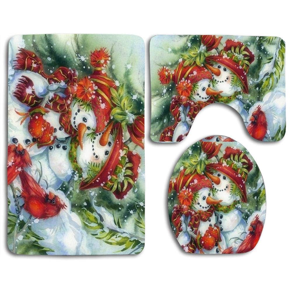 PUDMAD Christmas Trees Snowmen Love Xmas Cardinals 3 Piece Bathroom