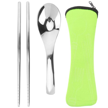 

Spoon Chopsticks Set Stainless Steel Portable Tableware Flatware for Daily Use (Green + Silver)
