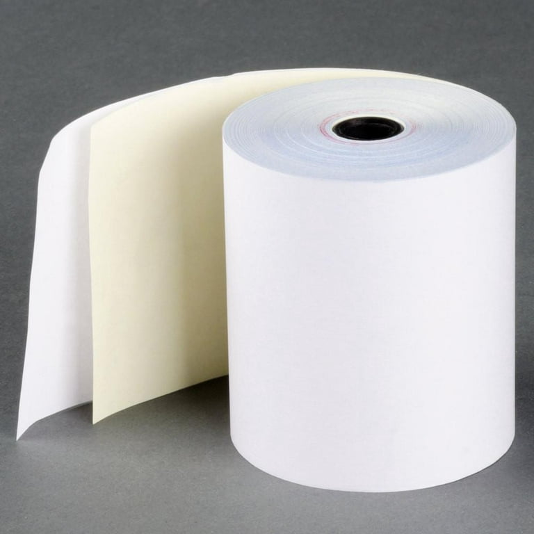 3 x 90' 2-Ply White/Canary Carbonless Paper Rolls 10/bx, #A239010