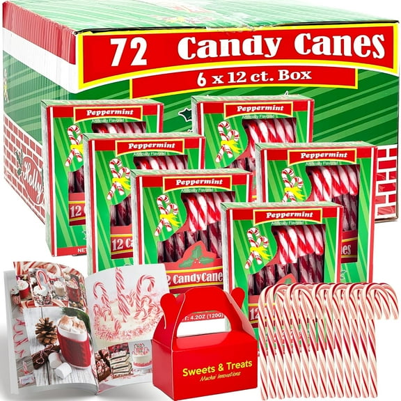 Candy Cane Peppermint Flavored | Red & White Stripes Individually Wrapped | Creative Idea Booklet & Muchai Treat Box Included (6 Boxes (12ct) 72 Total)