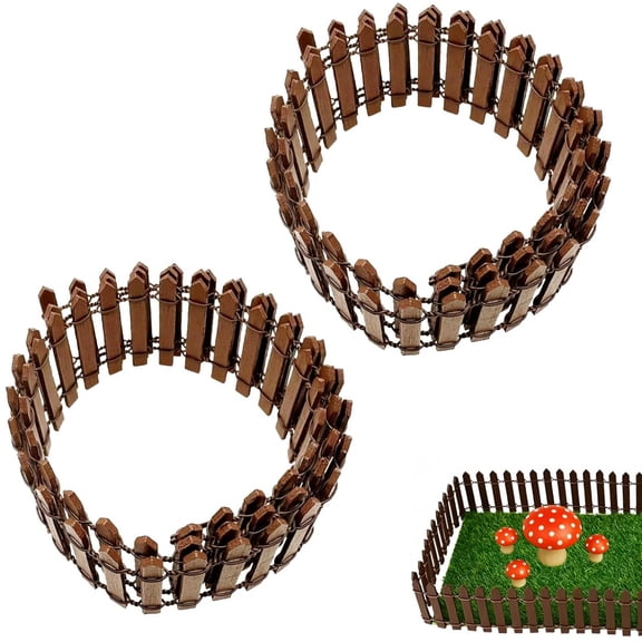 2 Pcs Miniature Fairy Garden Fence Wood Picket Fence 35in Long Wooden Palisade Decorative Picket Fence Micro Landscape Ornaments Fence Fencing for Christmas Plant Pots Bonsai Accessories,Brown