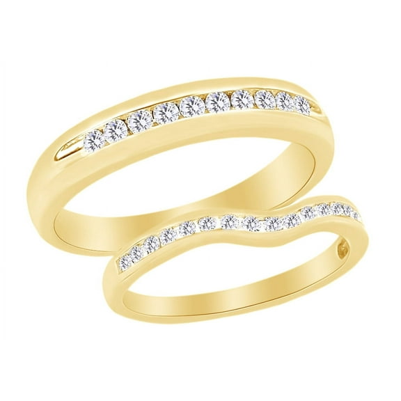 Round Cut White Natural Diamond His and Hers Wedding Band Ring Set in 14K Yellow Gold (0.5 Cttw)