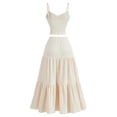 thumbnail image 5 of UDAUDU Women's Casual 2 Piece Outfit Adjustable Strap Crop Top And Flowy Tiered Skirt Set Beige M, 5 of 8