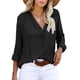 thumbnail image 3 of Blusa de manga larga para mujer, camisa holgada informal con botones y cuello en V a rayas para mujer, camisa a rayas con cuello en V para mujer, calidad superior, 3 of 5