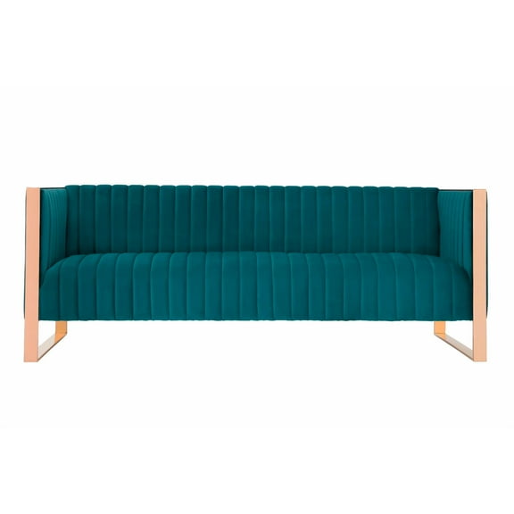 Manhattan Comfort Vector 3-Seat Velvet Upholstered Sofa in Aqua Blue
