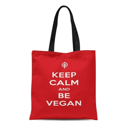 SIDONKU Canvas Tote Bag Red Graphic Keep Calm and Be Vegan Idea Durable Reusable Shopping Shoulder Grocery