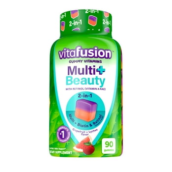 Vitafusion Multi+ Beauty – 2-in-1 Benefits & Flavors – Adult Gummy s with Hair, Skin & Nails Support* (Biotin & Retinol ( A RAE)) and Daily Multi, 90 Count