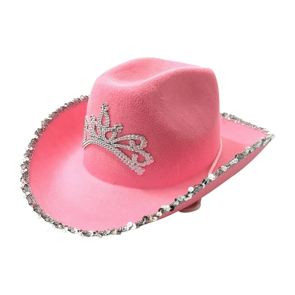 AnuirheiH Party Cowboy Hat,Pink Crown Cowgirl Hat,Blinking Shining Tiara Decorated Cowgirl Hat,Cowboy Christmas Holiday Party Costume Accessories