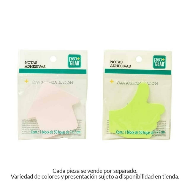 Notas adhesivas Pen + Gear adhesivas varios modelos multicolor con formas de casa rosa y pulgar verde, cada bloque incluye 50 hojas de 7x7 cm, ideales para organización, recordatorios y decoración en oficina y papelería básica, también adecuadas para manualidades.