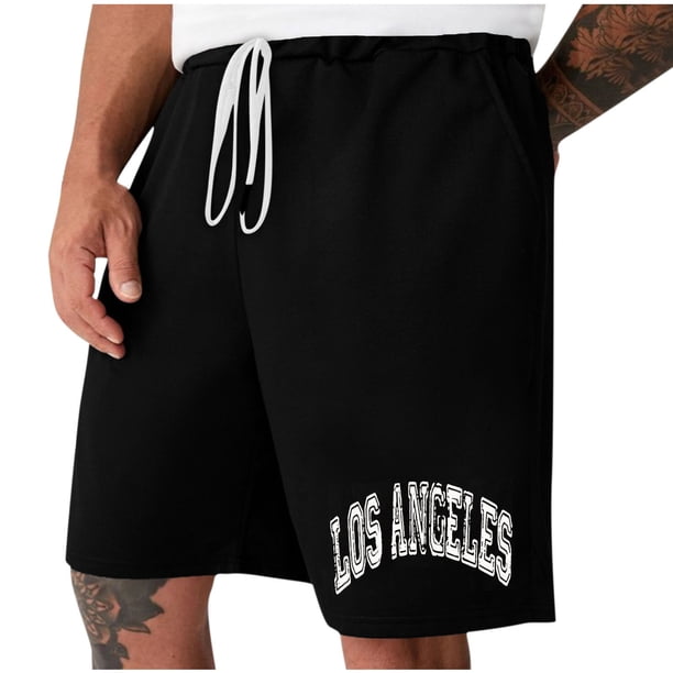 Mens Casual Shorts Lace-Up Elástico Cintura Bolsillo Ejercicio Fitness Hogar Pantalones de Media Longitud para Diario