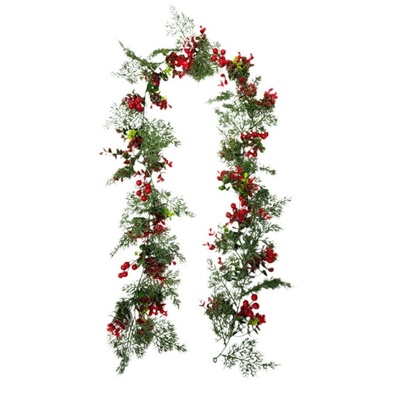 5.9ft Red Berry Christmas Garland with Needle Garland Christmas Xmas Decorations Indoor Outdoor Garden Gate Home Fireplace Decoration Winter Christmas Holiday New Year Decor